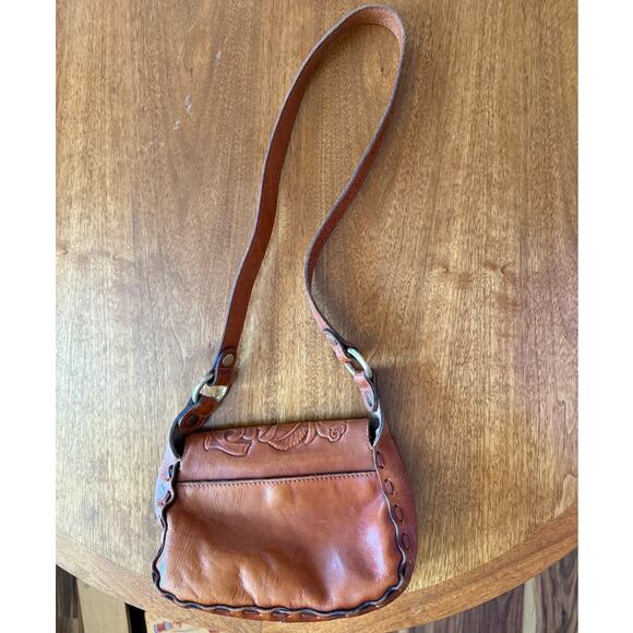 Patricia Nash Micaela Baguette Bag Brown Cognac Flap Shoulder Tooled Leather - Picture 2 of 12